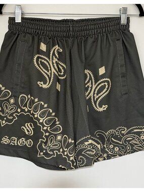 Sago Studios Men's Gray Paisley Pattern Bandana Streetwear Swim Shorts Size S